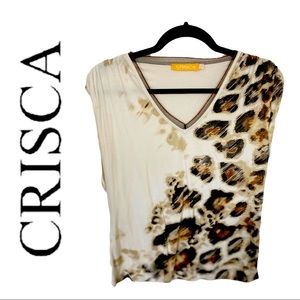 Crisca Animal Print V-neck T-Shirt